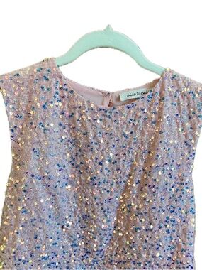 Blue Tassel Pink Sequin Sleeveless Blouse
